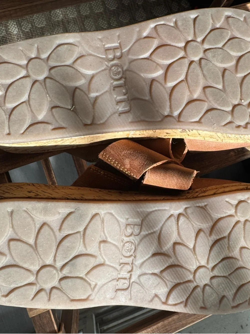 Born Brown Leather Platform Sandals Womens SZ 7 Cork Wedge Comfort Boho Casual